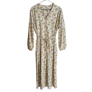 UNIQLO LONG SLEEVE FLORAL FLOWY MAXI DRESS, V-NECK, BELT DETAILING, SIZE SMALL
